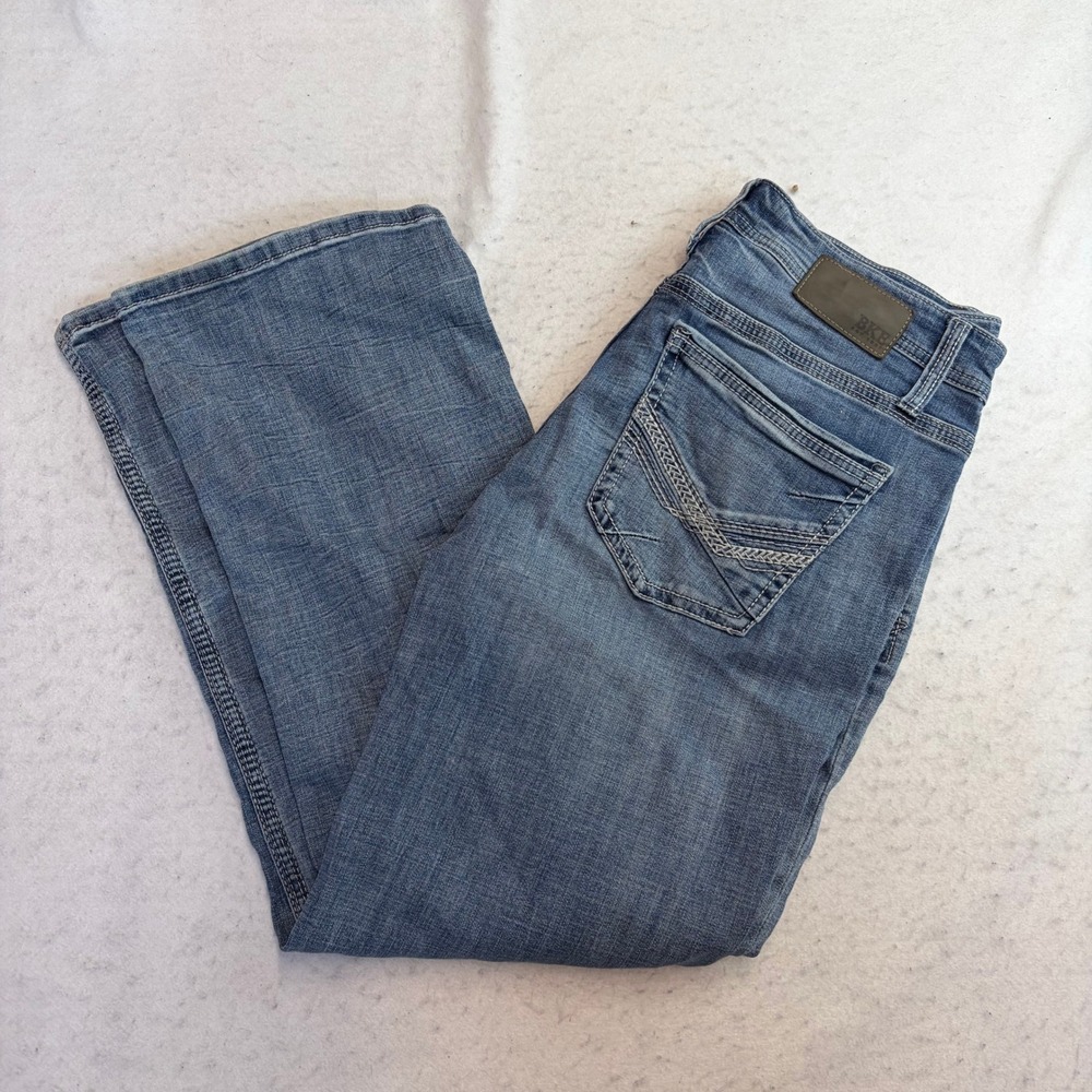 BKE Jake Straight Jeans Mens 32x30 Blue Denim Distressed Faded